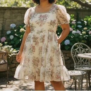 NWT JESSAKAE Lydia Dress Floral Puff Sleeve Square Neck Ruffle XXL Cottagecore